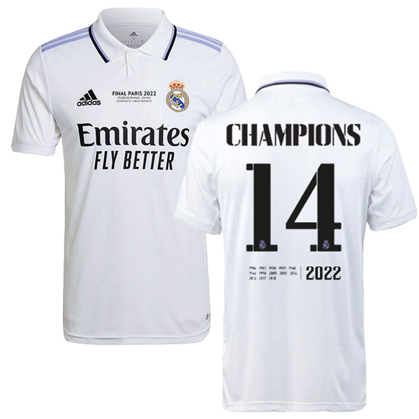 22-23 Real Madrid Home UCL Champions 14 Jersey