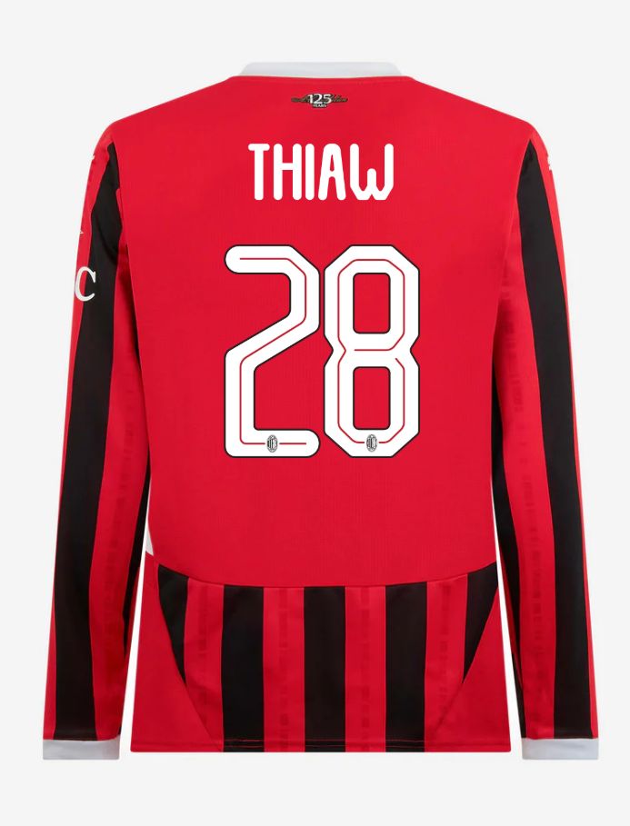 AC Milan Home Long Sleeve Thiaw 28 Champions League Jersey 24-25